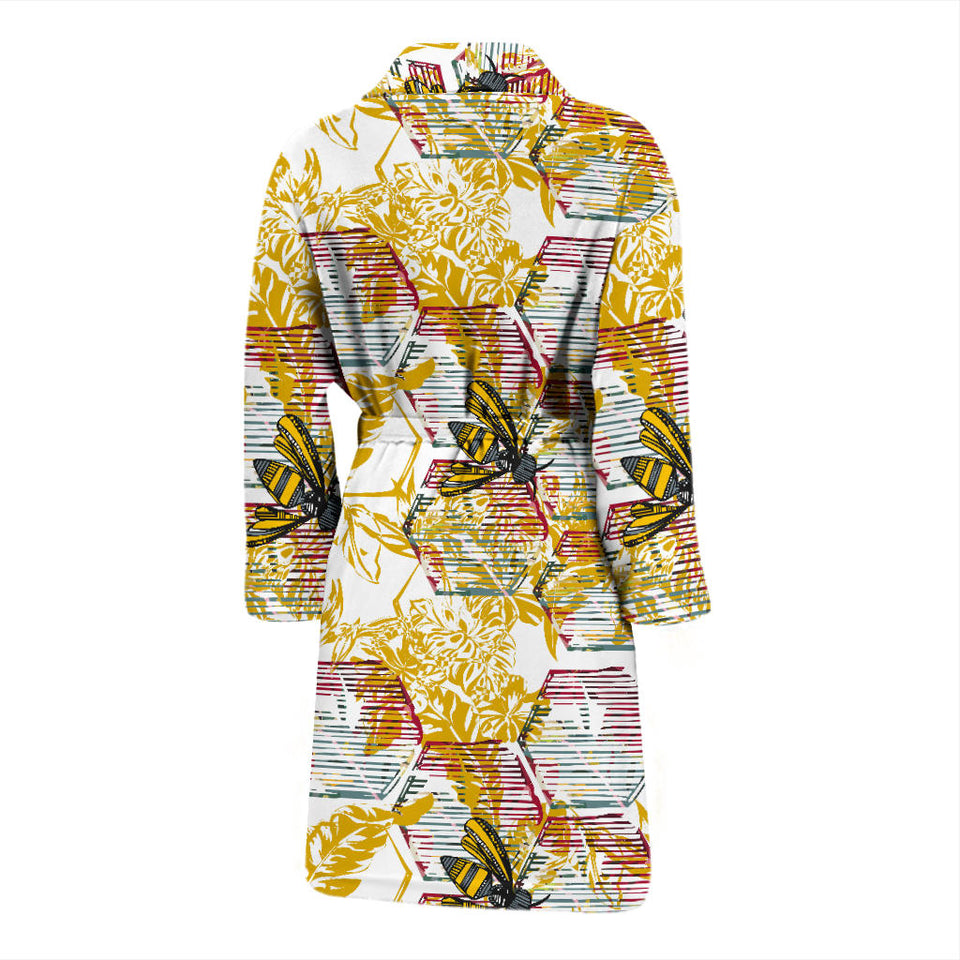 Cool Bee Honeycomb Leaves Pattern Men'S Bathrobe