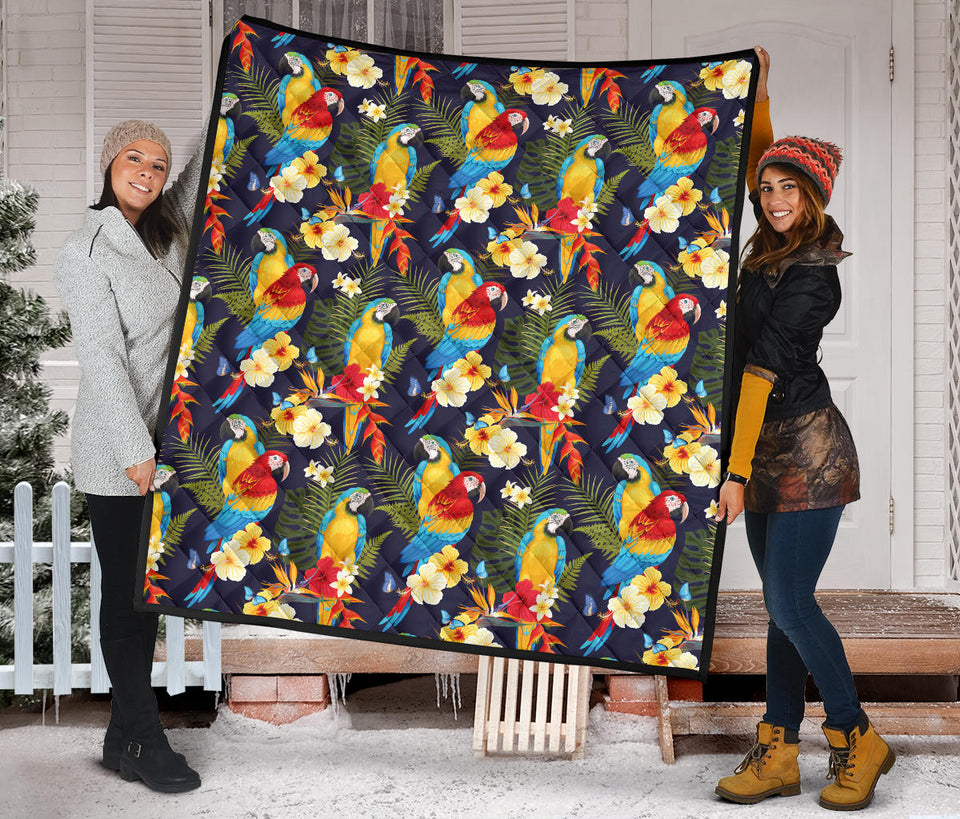 Colorful Parrot Flower Pattern Premium Quilt