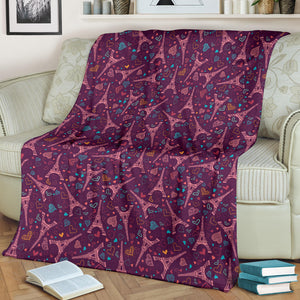 Eiffel Tower Heart Pattern Print Design 04 Premium Blanket