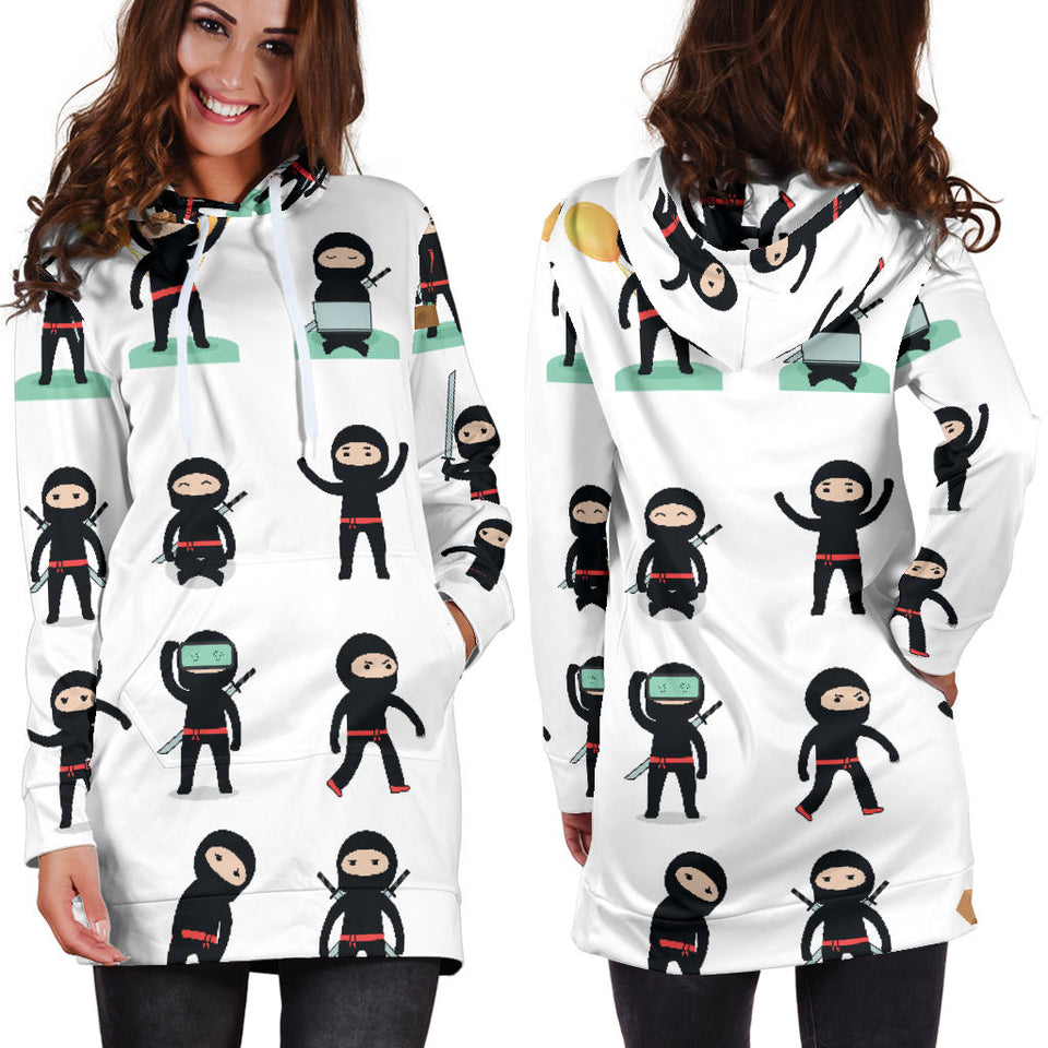 Cute Ninja Katana Sword Pattern Women'S Hoodie Dress