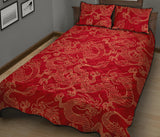 Gold dragons red background Quilt Bed Set