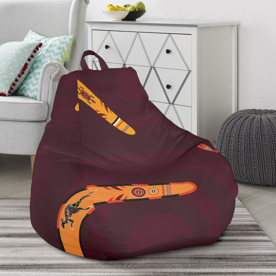 Boomerang Australian Aboriginal Ornament Circle Black Background Bean Bag Cover