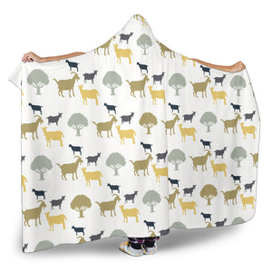 Silhouettes Of Goat And Tree Pattern Hooded Blanket
