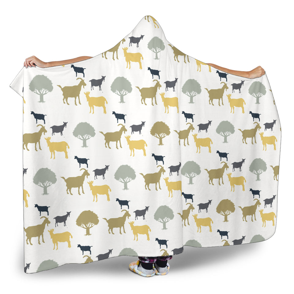 Silhouettes Of Goat And Tree Pattern Hooded Blanket
