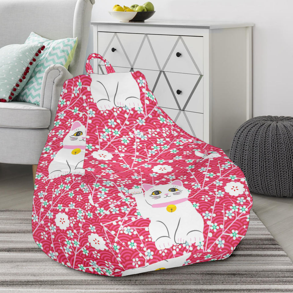 Maneki Neko Lucky Cat Sakura Pink Background Bean Bag Cover