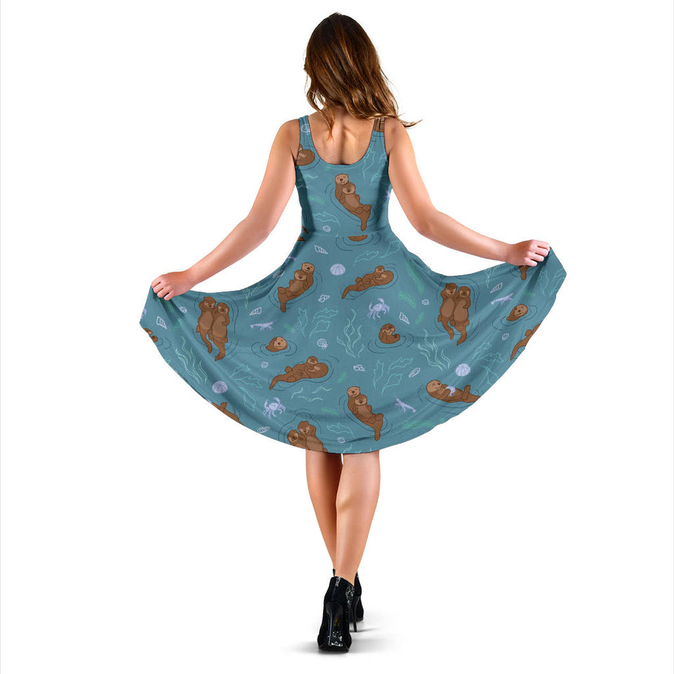Sea Otters Pattern Sleeveless Midi Dress