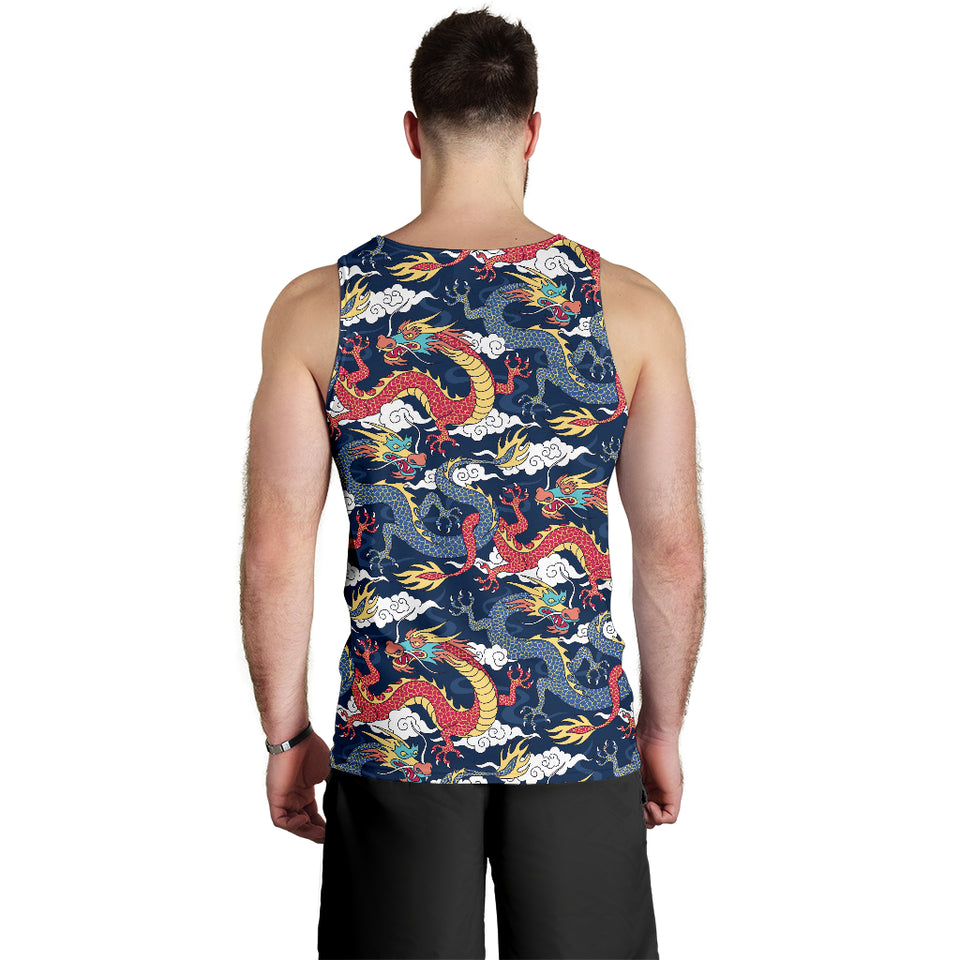 Blue red dragon cloud pattern Men Tank Top