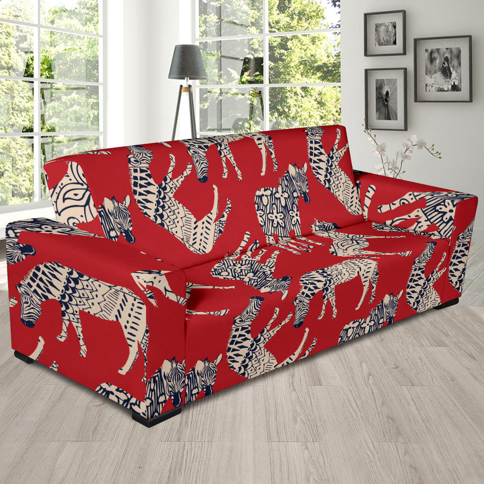 Zebra Abstract Red Background Sofa Slipcover
