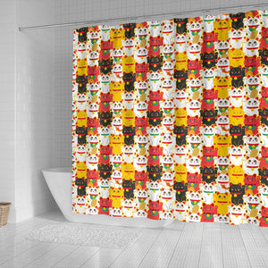 Colorful Maneki Neko Lucky Cat Pattern Shower Curtain Fulfilled In US