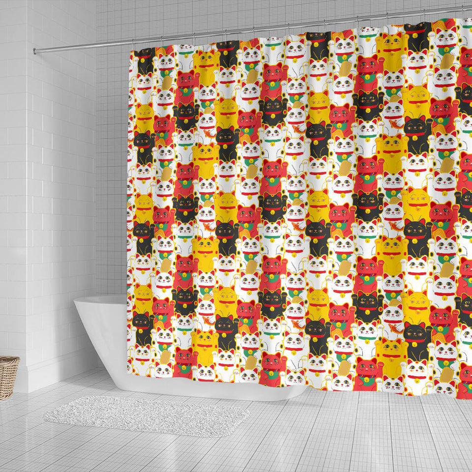 Colorful Maneki Neko Lucky Cat Pattern Shower Curtain Fulfilled In US