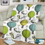 Hot Air Balloon Bird Cloud Pattern Premium Blanket