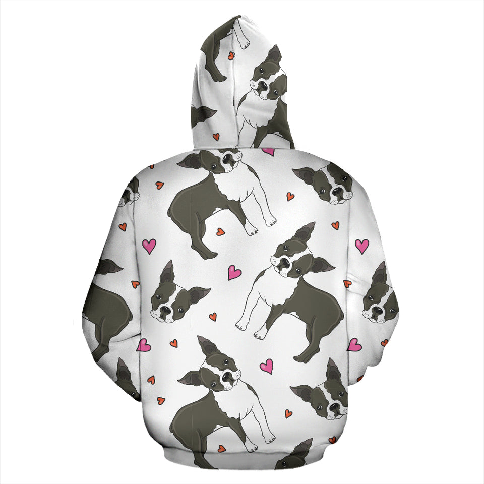 Boston Terrier Dog Hearts Vector Pattern Zip Up Hoodie