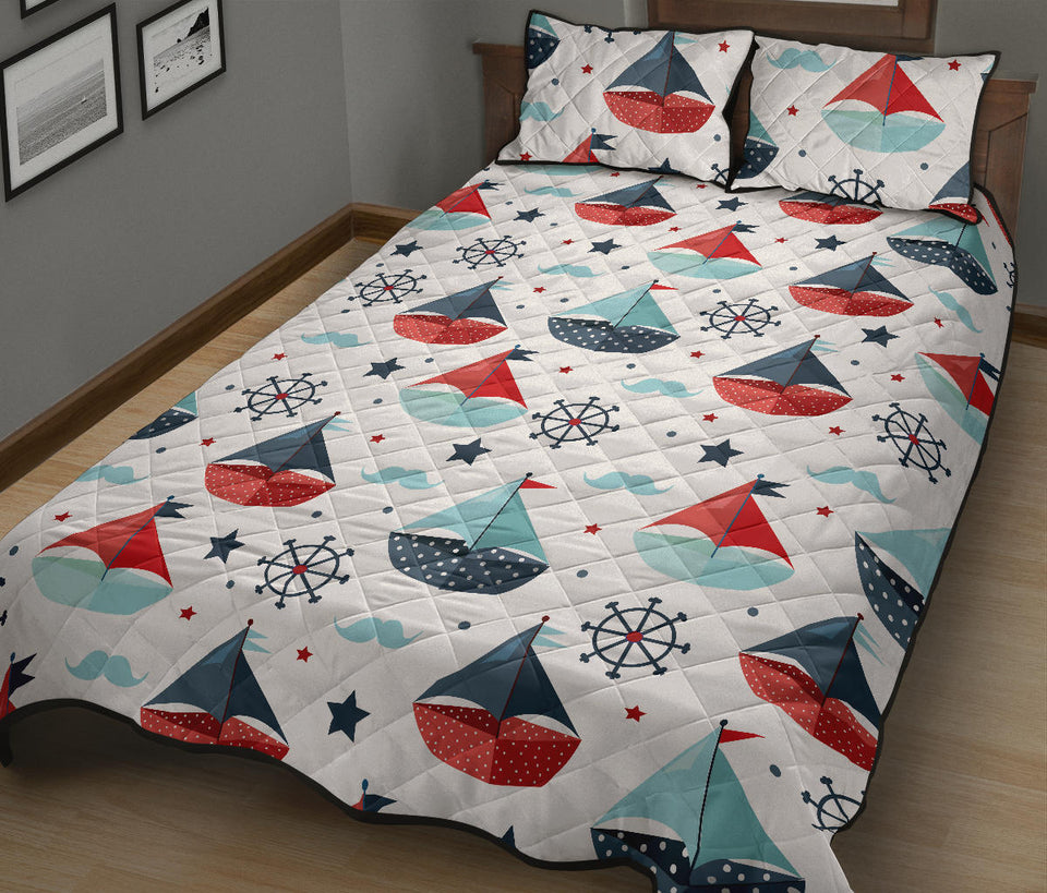 Cute color paper sailboat pattern Quilt Bed Set