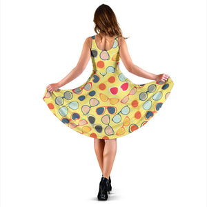 Sun Glasses Pattern Print Design 05 Sleeveless Midi Dress