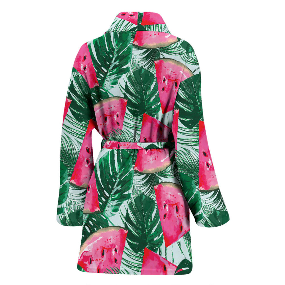 Watermelons Tropical Palm Leaves Pattern Women'S Bathrobe