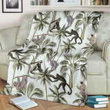 Monkey Sloth Lemur Palm Trees Pattern Premium Blanket
