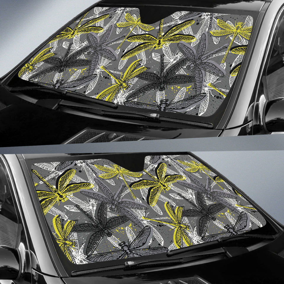 Hand Drawn Dragonfly Pattern Car Sun Shade