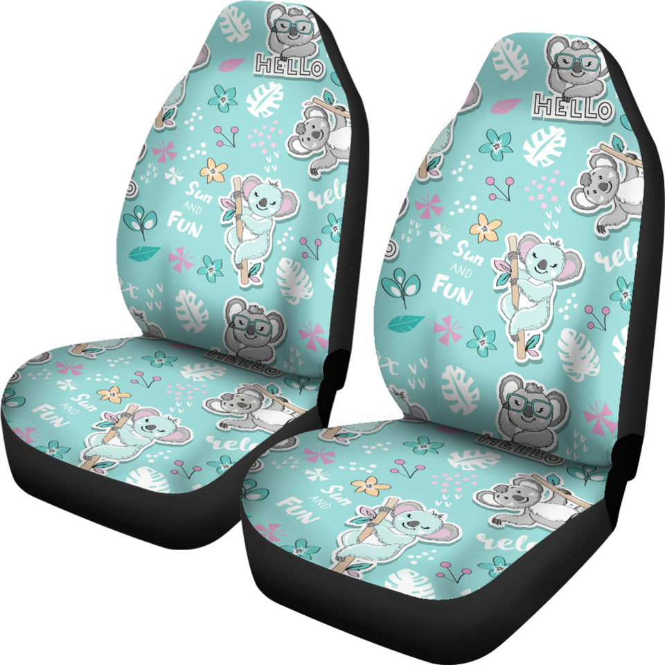 Cute Koalas Blue Background Pattern Universal Fit Car Seat Covers