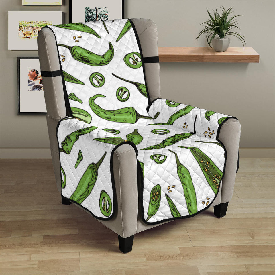 Hand drawn sketch style green Chili peppers pattern Chair Cover Protector