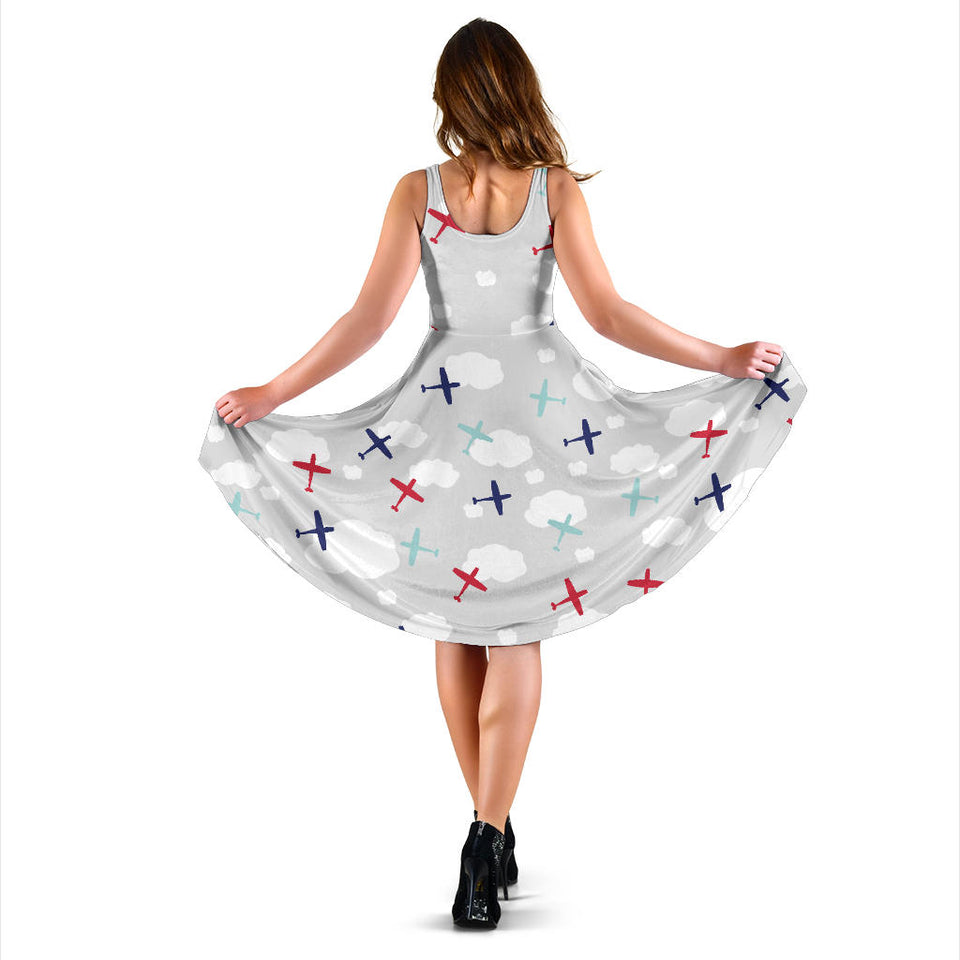 Airplane Cloud Grey Background Sleeveless Midi Dress