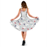 Airplane Cloud Grey Background Sleeveless Midi Dress