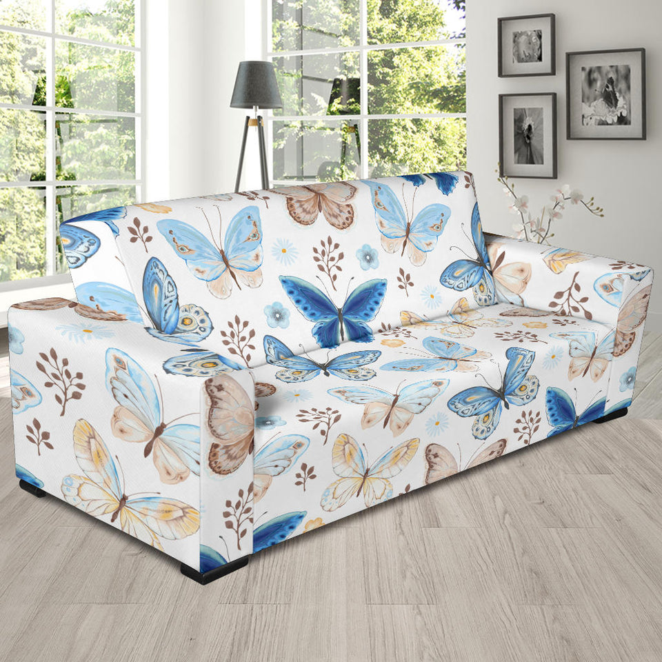 Blue Butterfly Pattern Sofa Slipcover