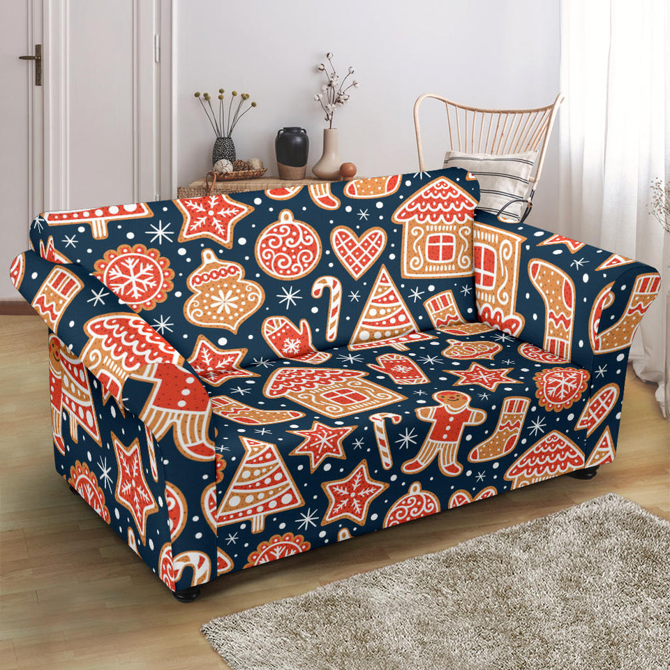 Christmas Gingerbread Cookie Pattern Loveseat Couch Slipcover