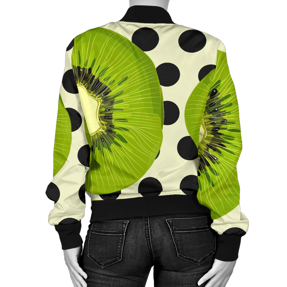 Kiwi Black Dot Background Women'S Bomber Jacket