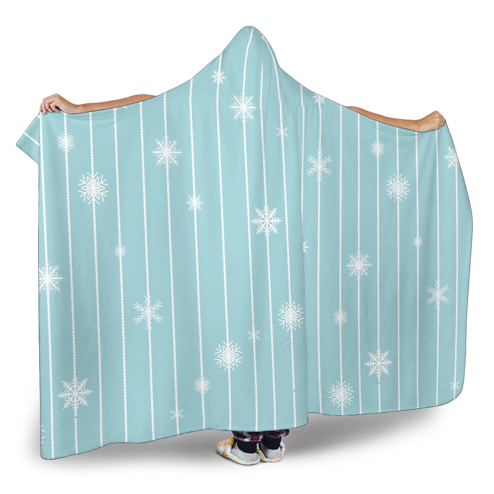 Snowflake Pattern Blue Stripe Background Hooded Blanket