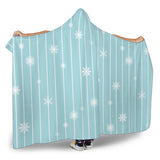 Snowflake Pattern Blue Stripe Background Hooded Blanket