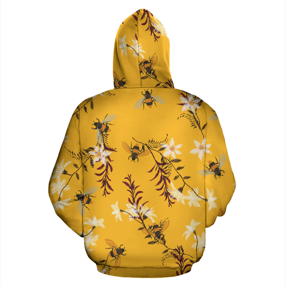Bee Flower Pattern Men Women Pullover Hoodie
