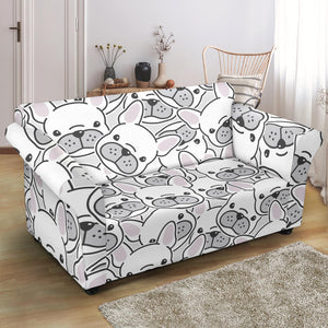 Cute French Bulldog Head Pattern Loveseat Couch Slipcover