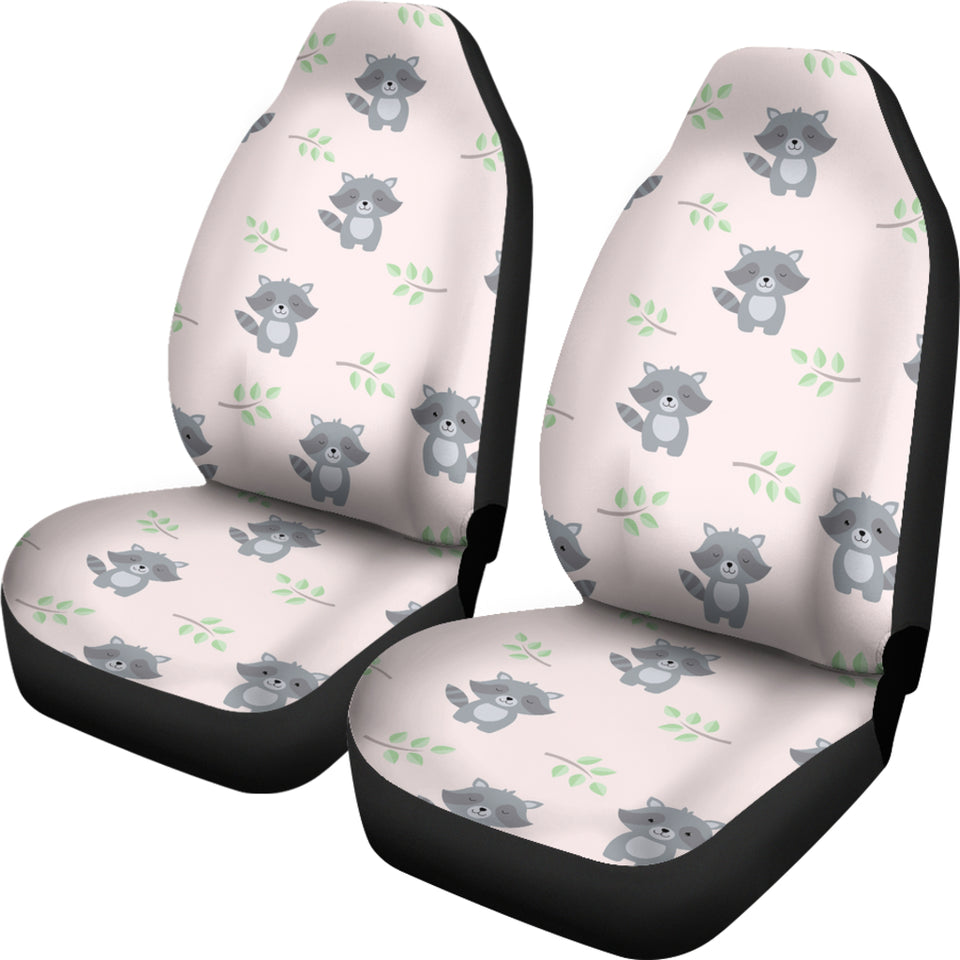 Cute Raccoons Leaves Pattern  Universal Fit Car Seat Covers