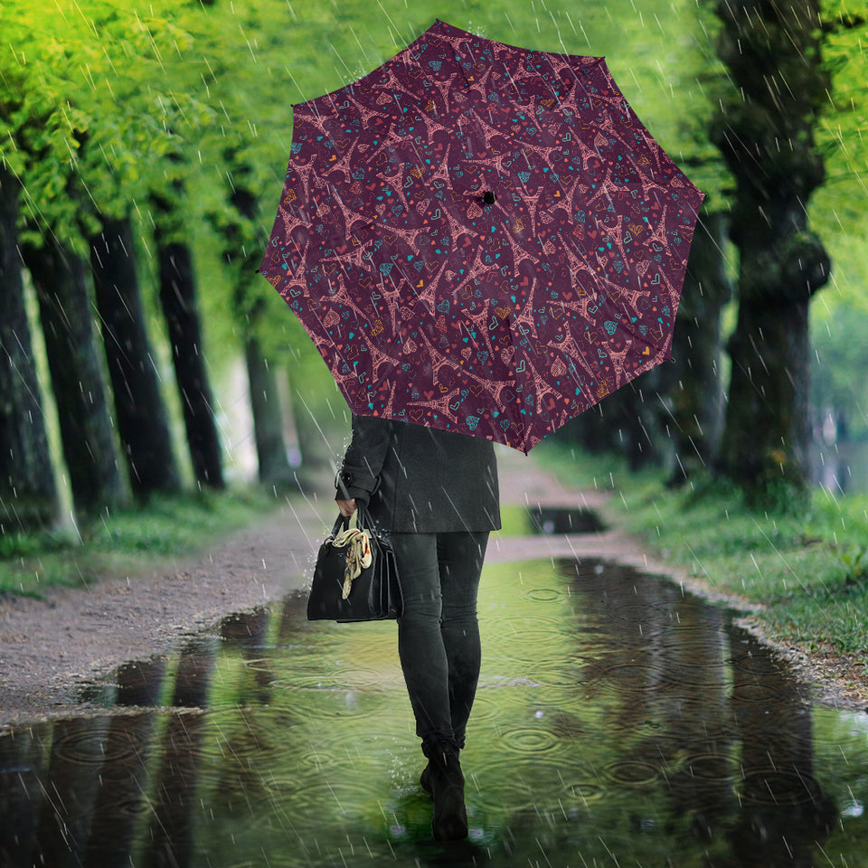 Eiffel Tower Heart Pattern Print Design 04 Umbrella