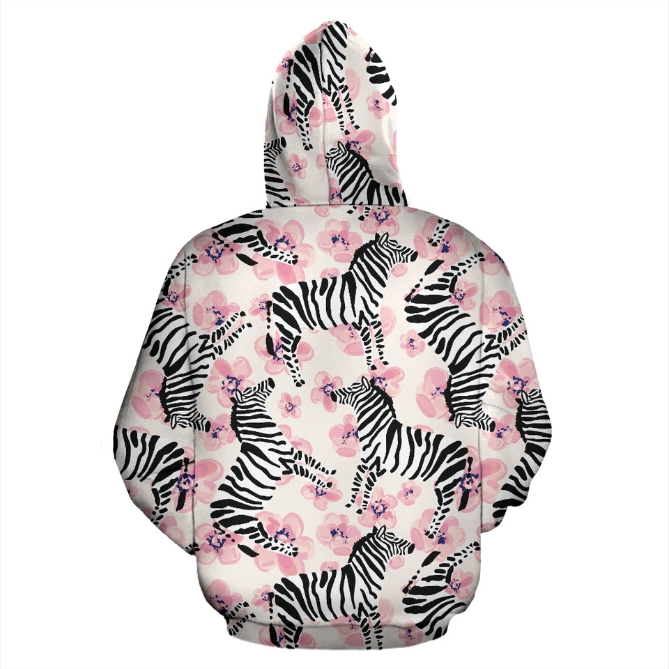 Zebra Pink Flower Background Zip Up Hoodie