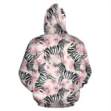 Zebra Pink Flower Background Zip Up Hoodie