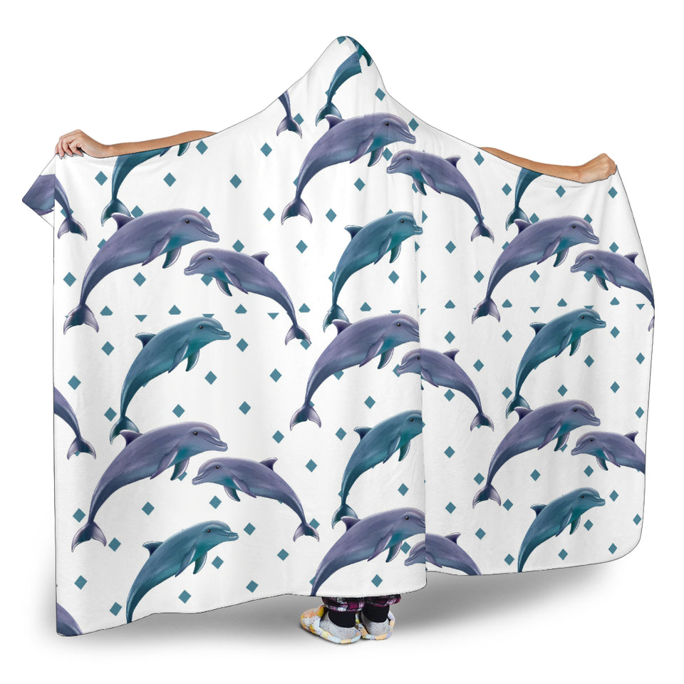 Dolphins Pattern Dotted Background Hooded Blanket