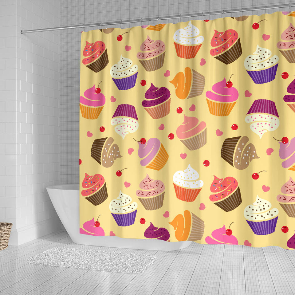 Cake Cupcake Heart Cherry Pattern Shower Curtain Fulfilled In US