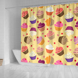 Cake Cupcake Heart Cherry Pattern Shower Curtain Fulfilled In US