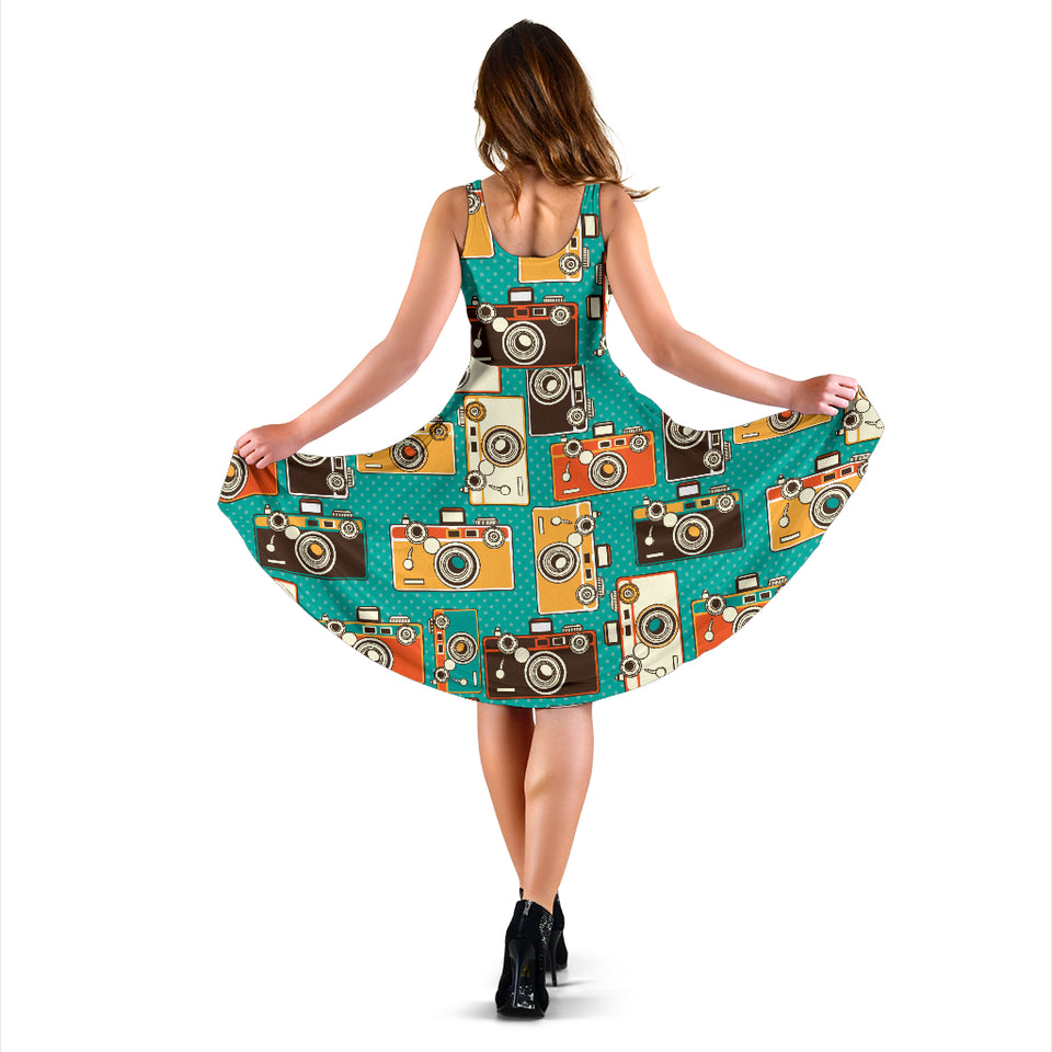 Camera Pattern Print Design 03 Sleeveless Midi Dress