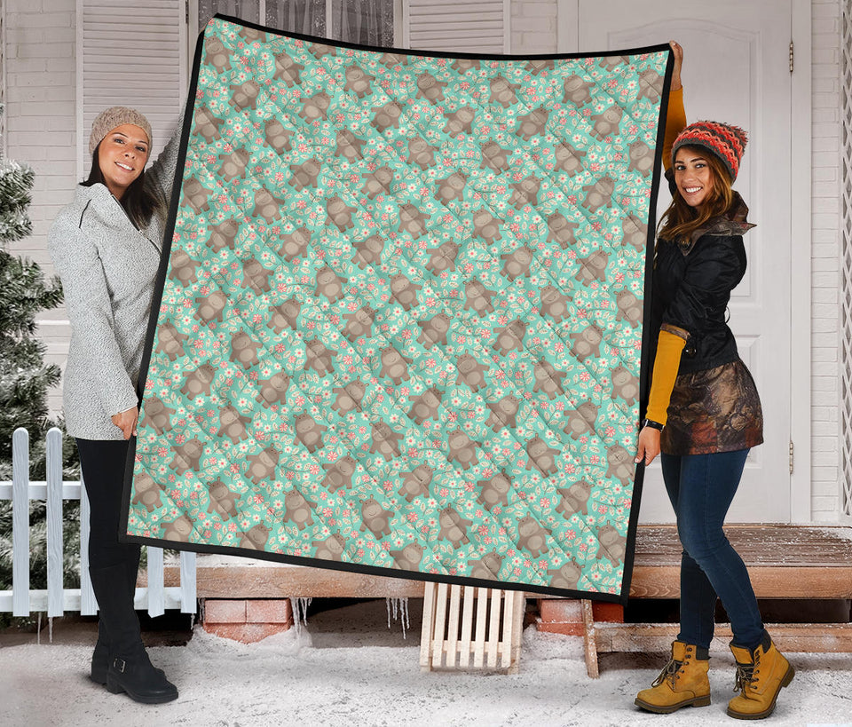 Hippopotamus Pattern Print Design 02 Premium Quilt
