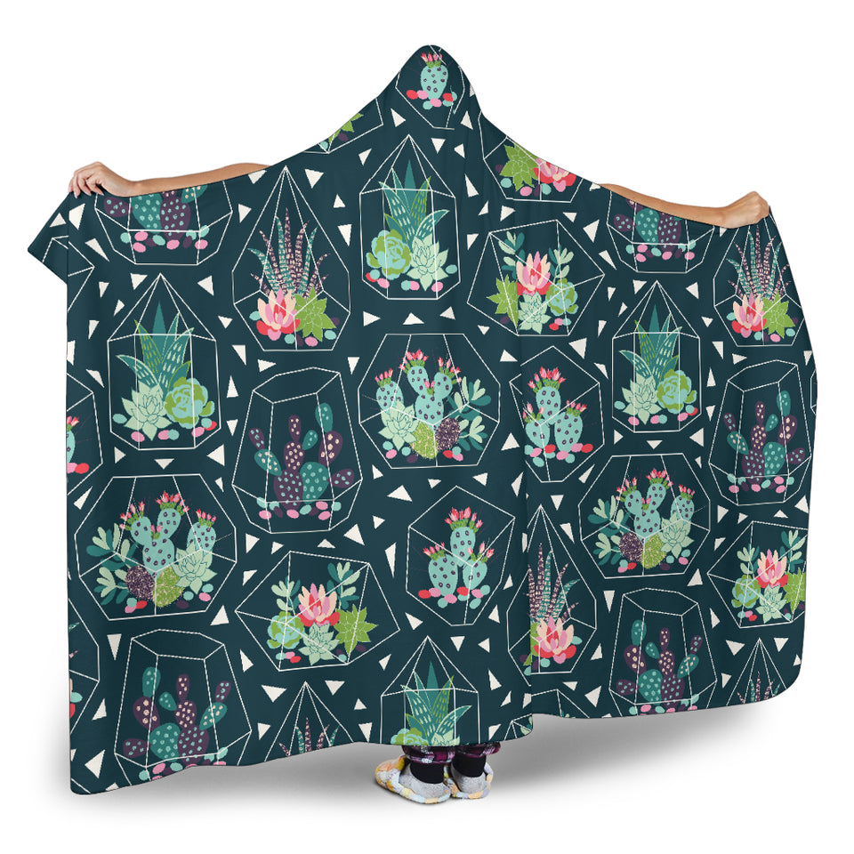 Cactus Glass Terrarium Pattern Hooded Blanket