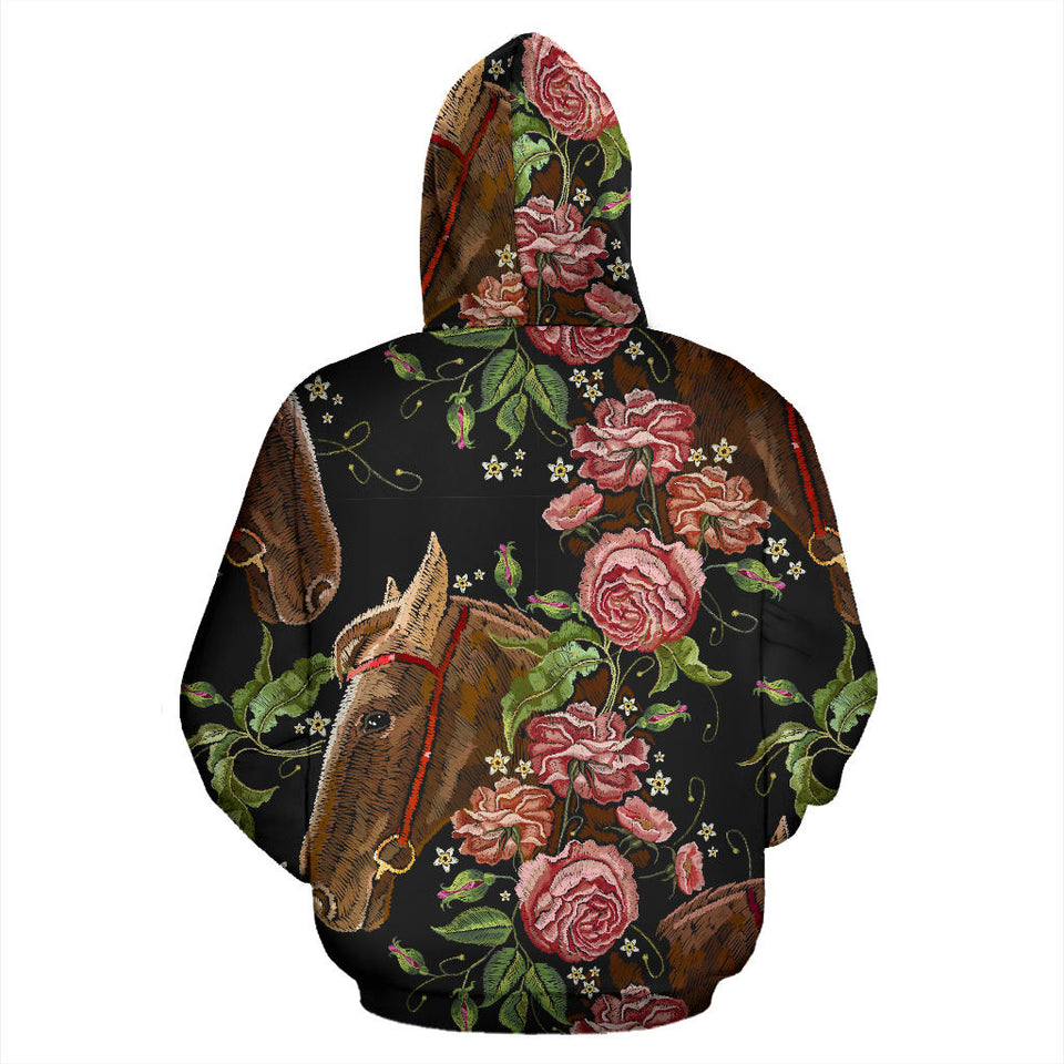 Horse Head Wild Roses Pattern Men Women Pullover Hoodie
