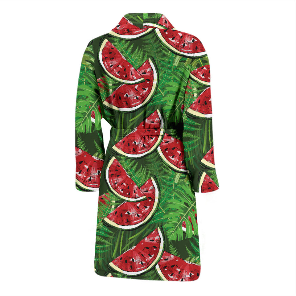 Watermelons Tropical Palm Leaves Pattern Background Men'S Bathrobe