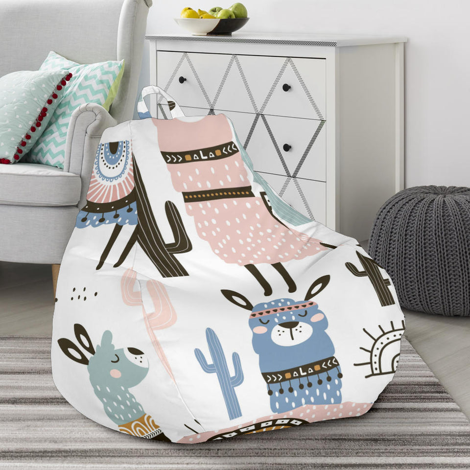 Lama Alpaca Cactus Hand Drawn Pattern Bean Bag Cover