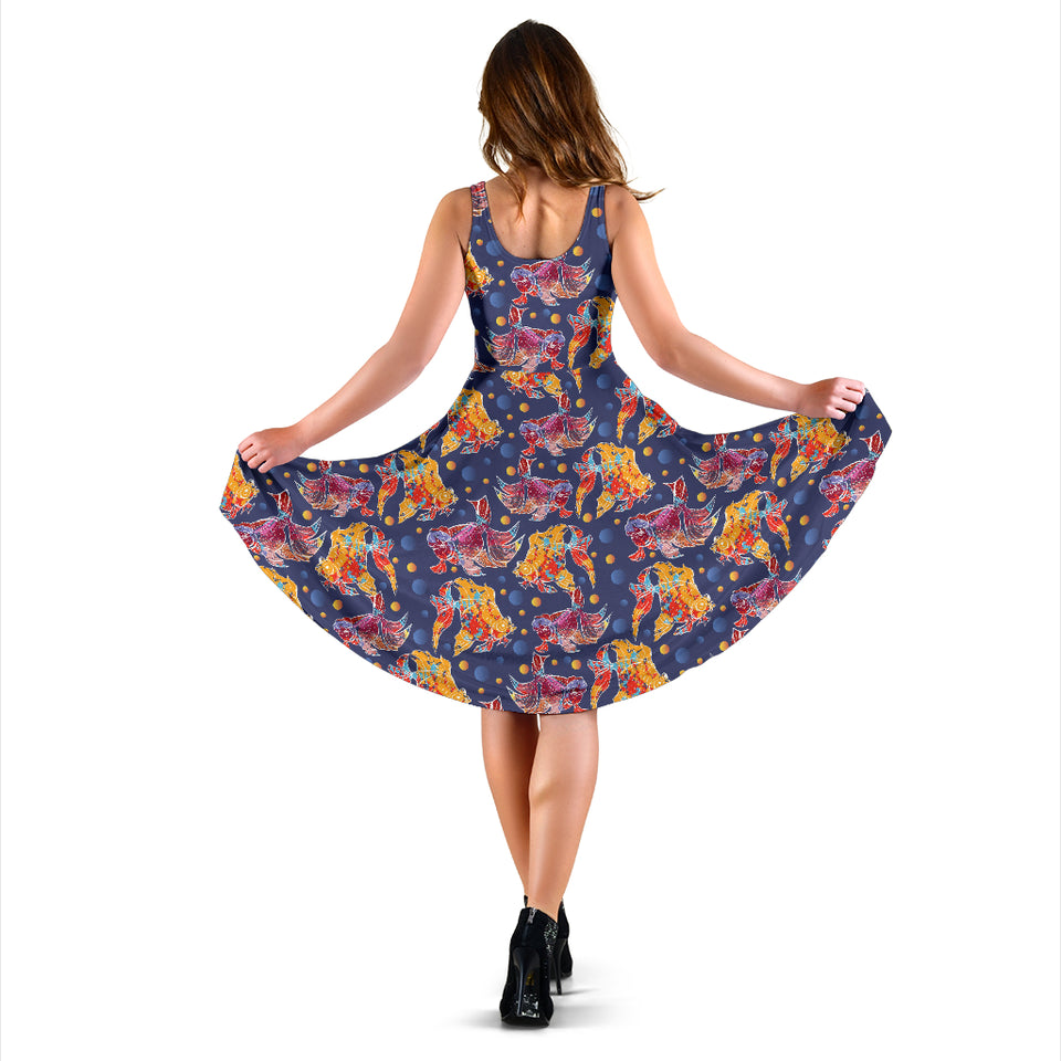 Goldfish Pattern Print Design 05 Sleeveless Midi Dress