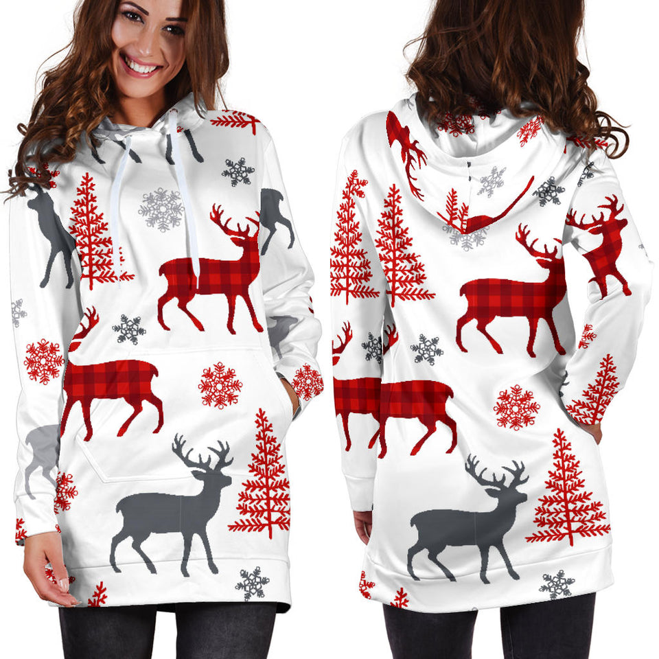Deer Tree Snowflakes Chrismas Pattern Women'S Hoodie Dress