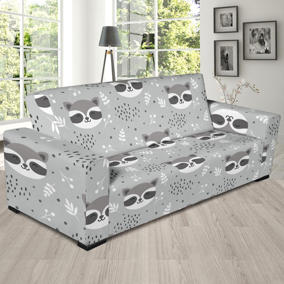 Cute Raccoons Leaves Dot Sofa Slipcover