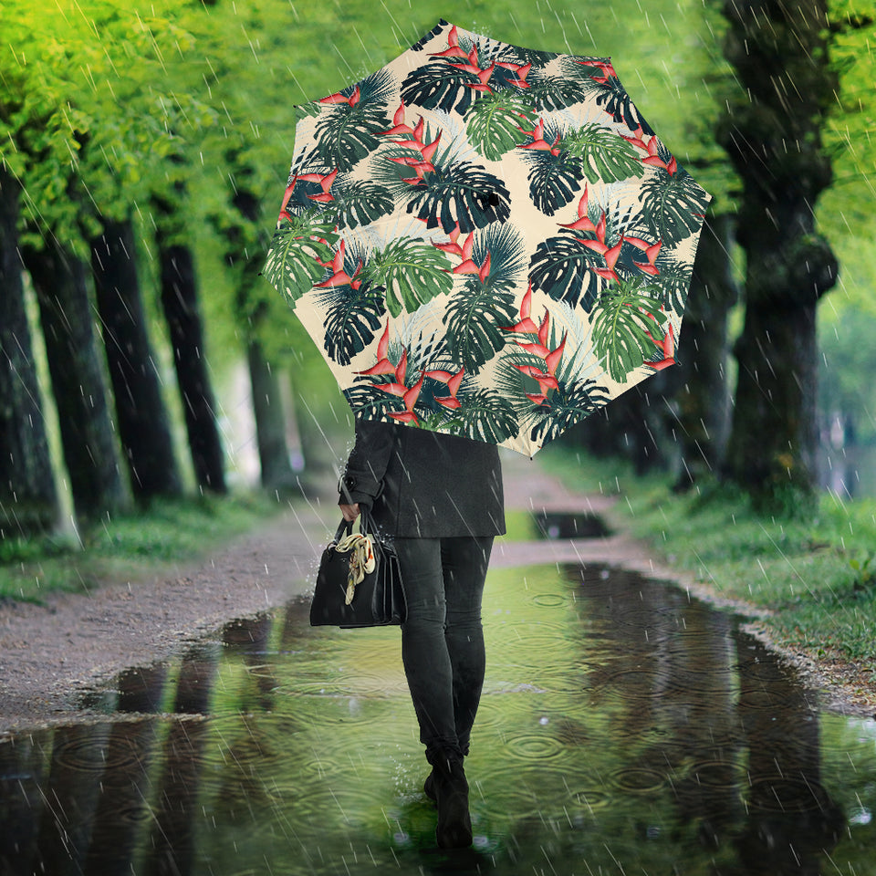 Heliconia Flowers, Palm And Monstera Leaves Umbrella