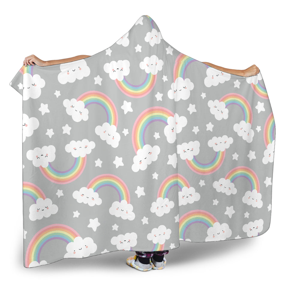 Cute Rainbow Clound Star Pattern Hooded Blanket